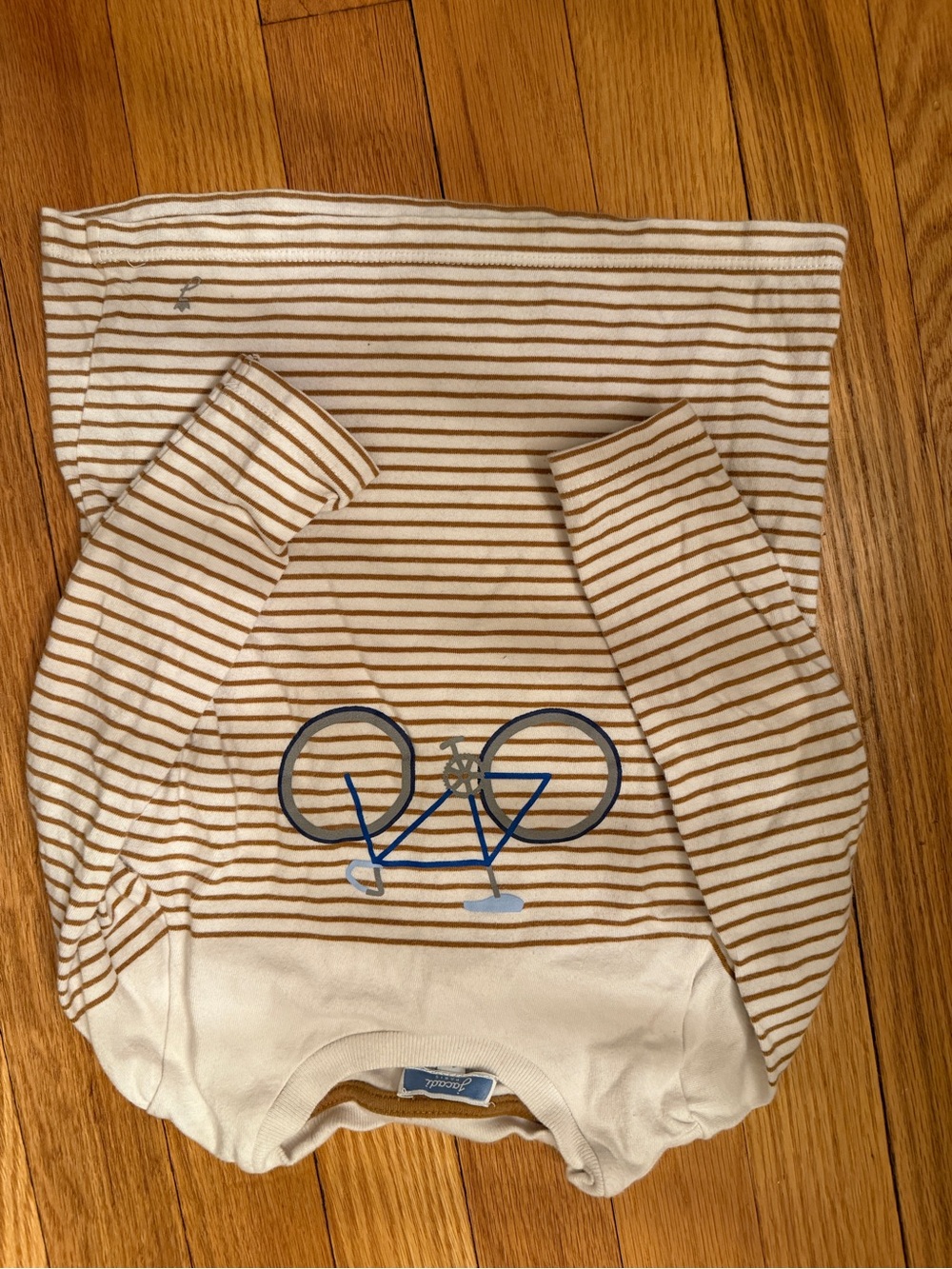 Jacadi Cream & Brown Striped Top with Bicycle Motif